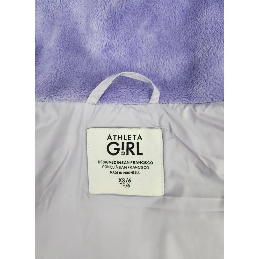 Athleta Girl Hooded Puffer Vest XS 6 Violet Purple Quilted Fleece Lined Zip Cozy